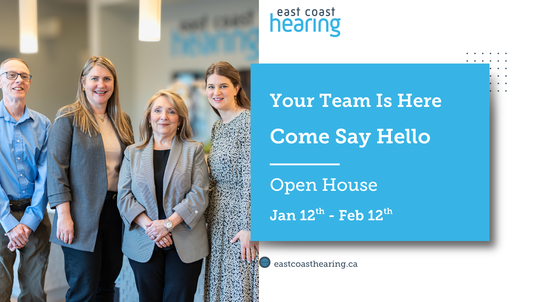 Gillian Bonang, Aimee Allen, Anna Leggat, and Wayne Dorey — East Coast Hearing Dartmouth Community Care Open House